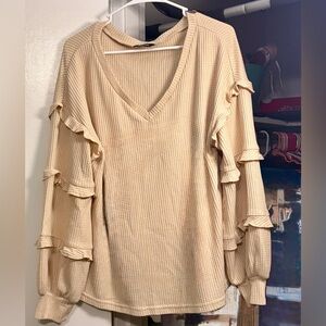 Elegant Cream Ruffle Sleeve Blouse